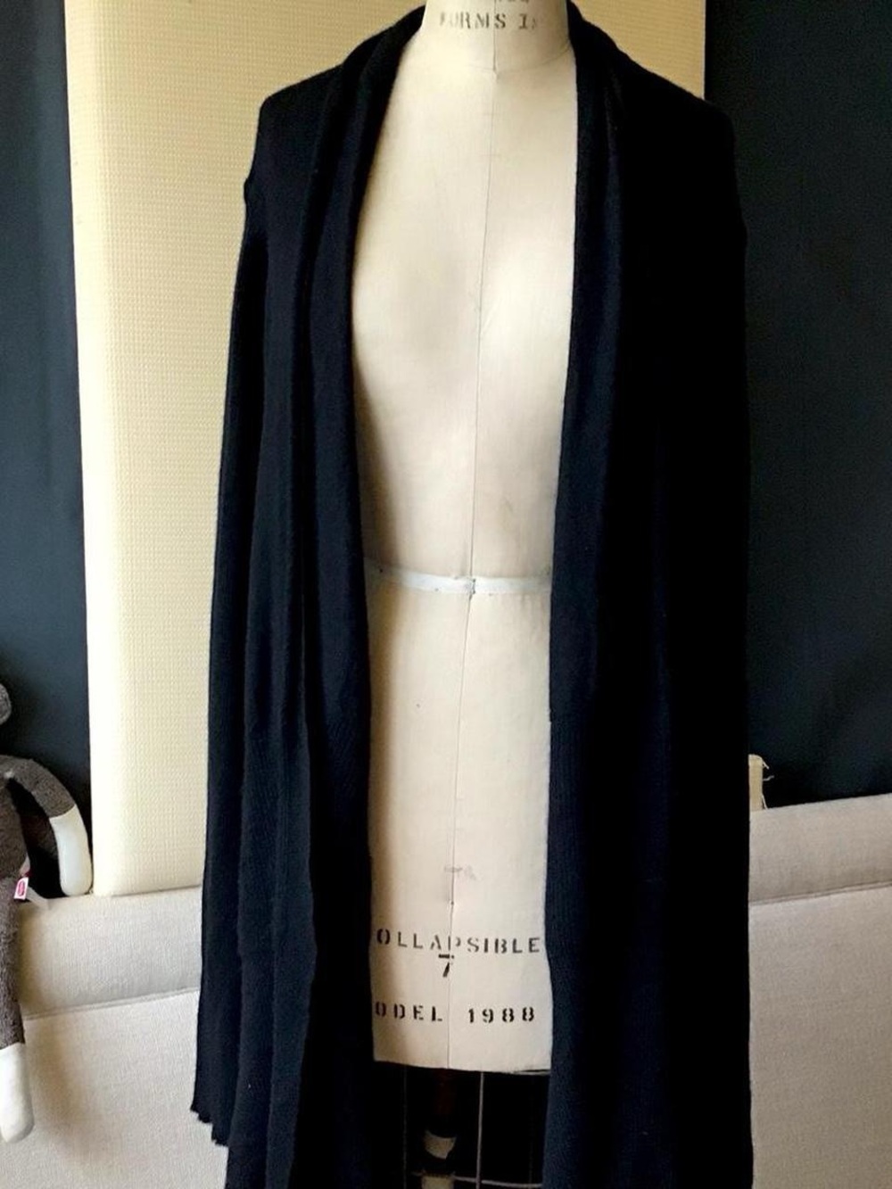 Rick Owens Mastodon FW 16 Black Long Open-Front Draped Shrug 100% Cashmere